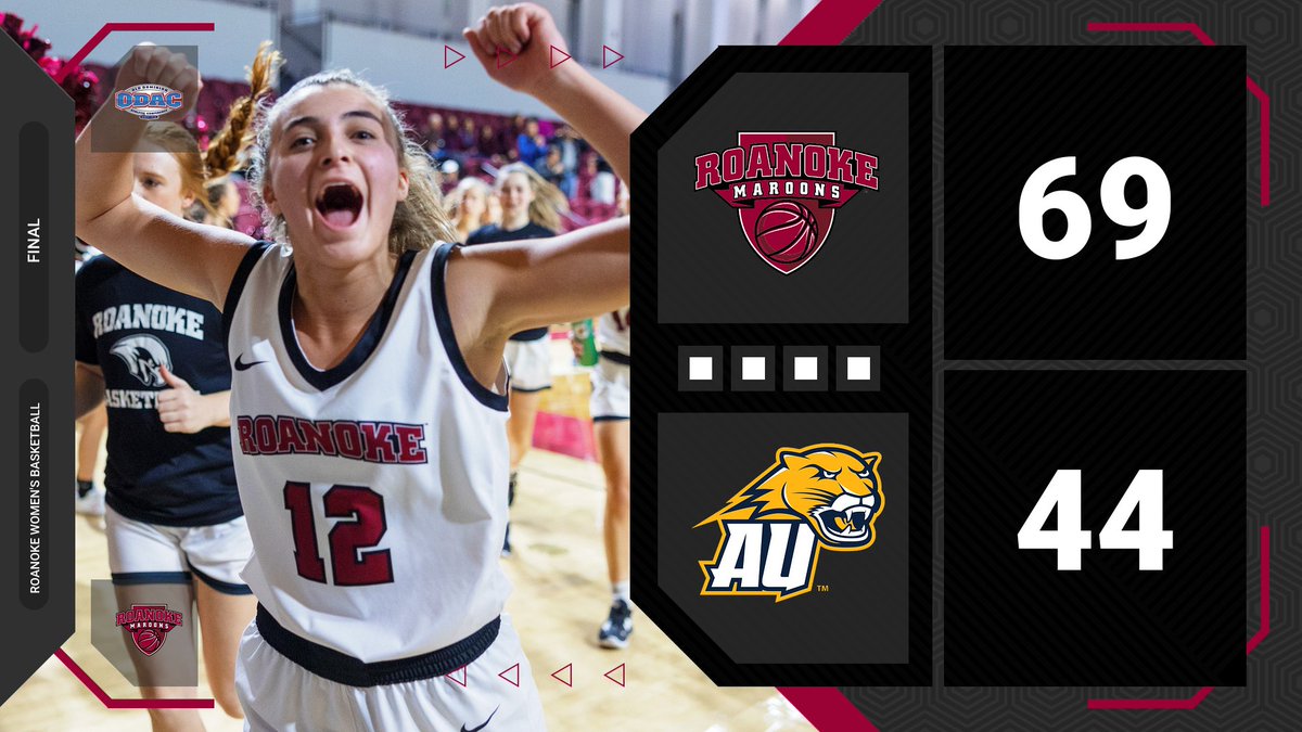 RCmaroons's tweet photo. 🚨 MAROONS WIN! 🚨 @RoanokeWBB secured the No. 6 seed in the upcoming ODAC Tournament with a 69-44 win over Averett on the road!  #GoNoke https://t.co/dBneOpXuck