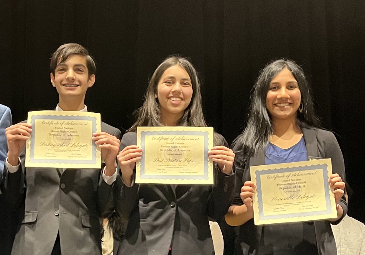 Congrats to <a href="/NewTechCoppell/">New Tech High @ Coppell</a> delegates for a highly competitive &amp; successful MUN conference TCCMUN: 🏅HRC Best Position paper-Armenia: Aria Miller. Distinguished Delegate-Lebanon: Tejas Bhatia. Honorable Delegate-Haiti: Sanya Pilla.