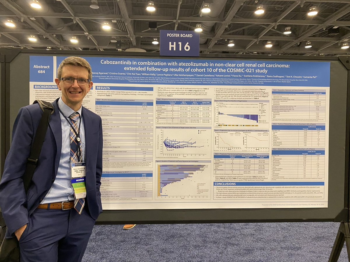 TiansterZhang's tweet photo. Catchup - @BradMcG04 leading the nccRCC cohort treated w cabo-atezo on #COSMIC021 โ kudos! @ASCO #GU23 @OncoAlert https://t.co/w9Kyq0vRea