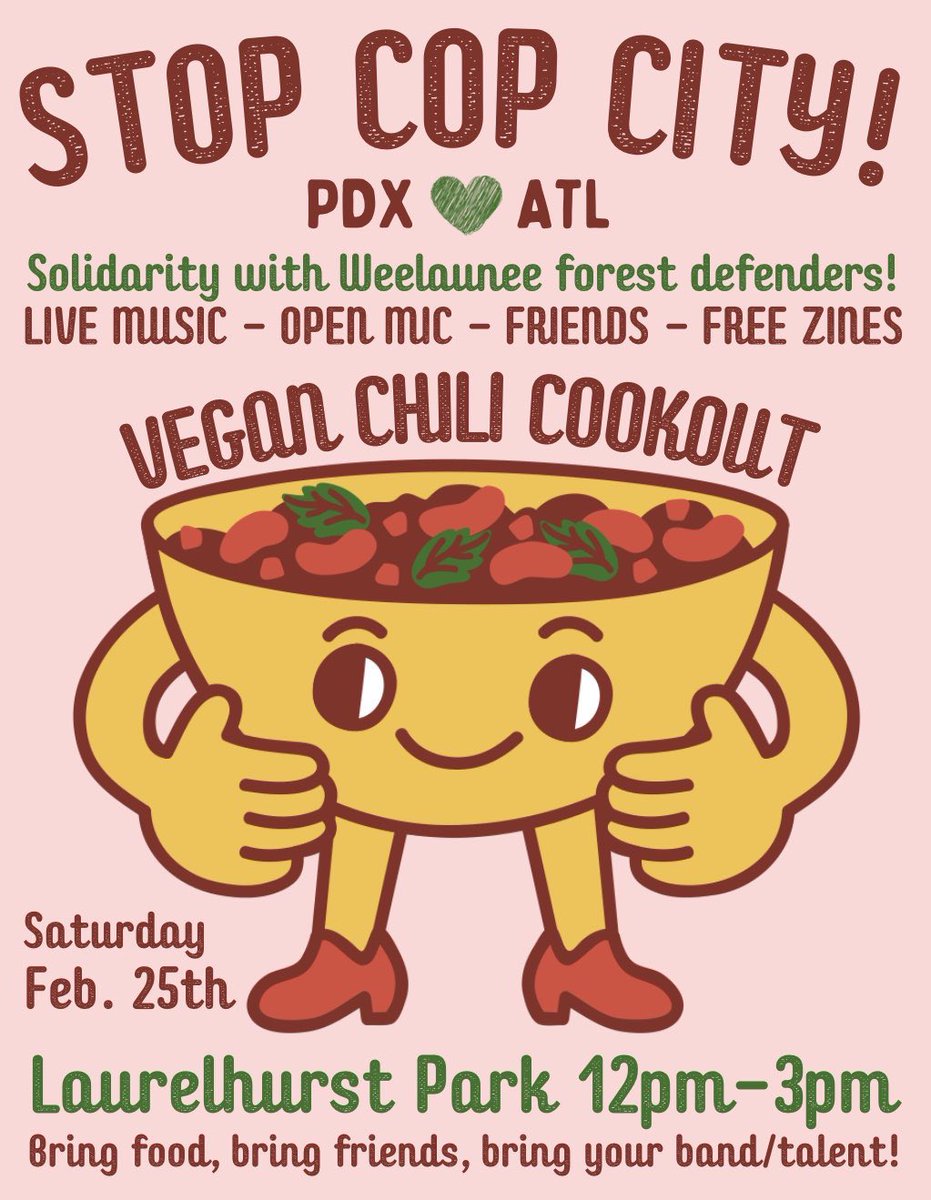 FredTheFriendly's tweet image. 4 events coming up in PDX for the week of solidarity with “Stop Cop City” protesters in Atlanta. Show up to what you can!

 PDX 💚 ATL