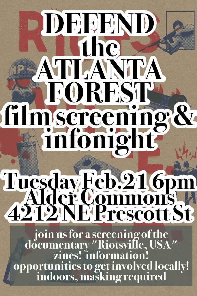 FredTheFriendly's tweet image. 4 events coming up in PDX for the week of solidarity with “Stop Cop City” protesters in Atlanta. Show up to what you can!

 PDX 💚 ATL