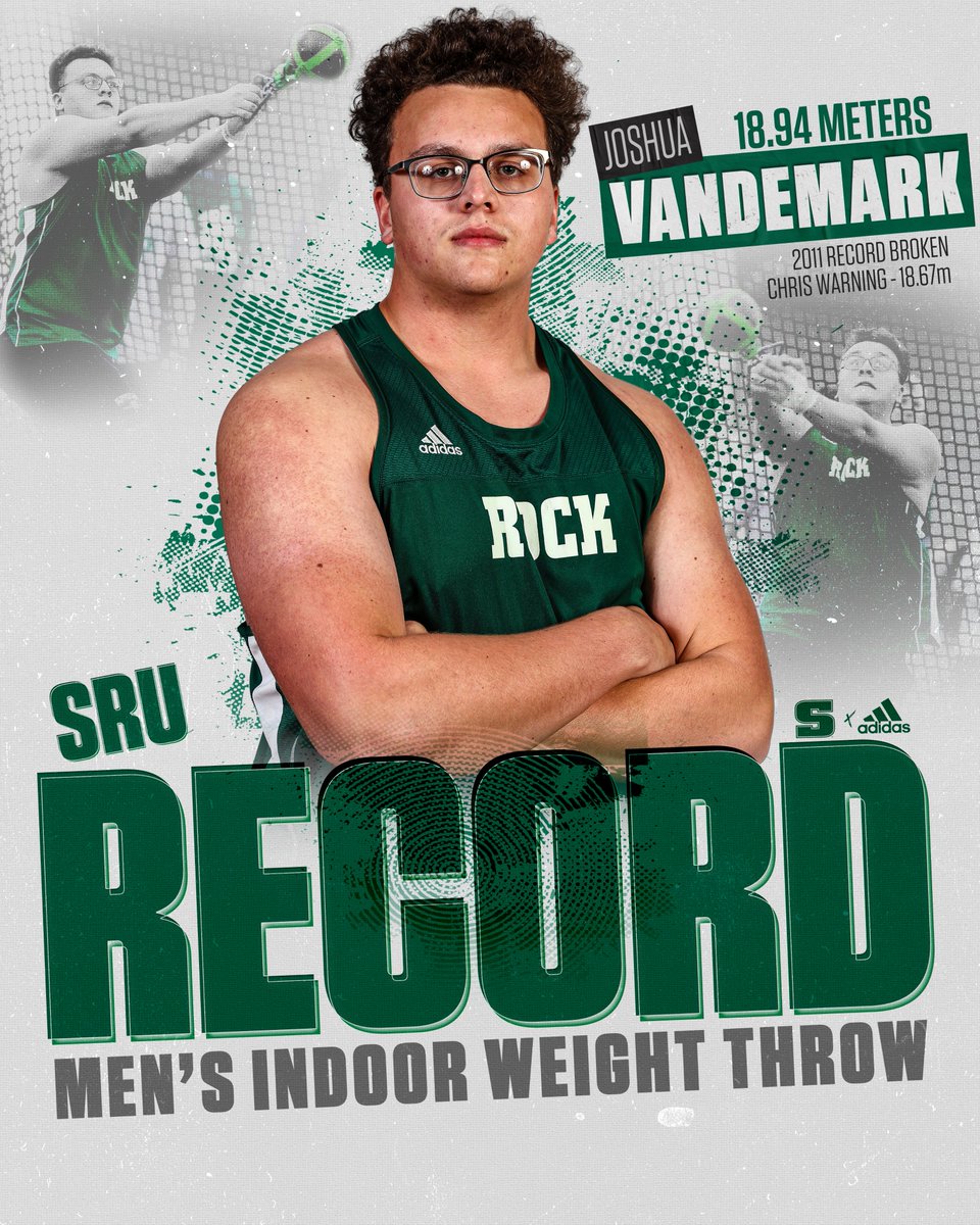 Rock_Athletics's tweet photo. MT&amp;F: 🚨RECORD ALERT!🚨 Another week and down goes another record for The Rock men's track &amp; field team. Joshua VanDeMark takes down the SRU weight throw record with an NCAA provisional mark of 18.94 meters, topping Chris Warning's record of 18.67m that was set in 2011. https://t.co/L5Uc8w7RLQ