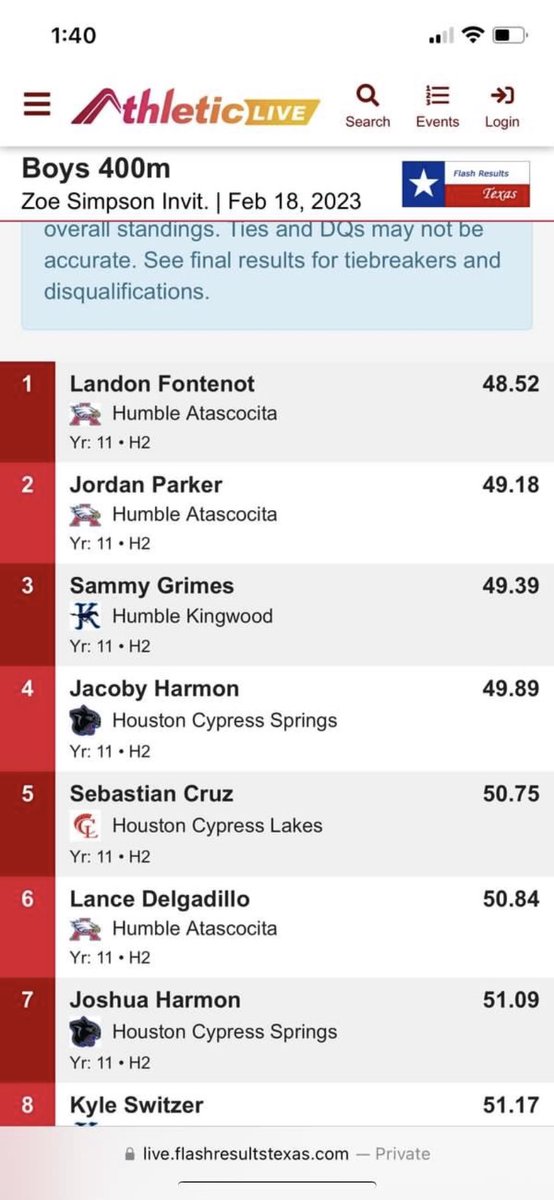 FastLandonF's tweet photo. Season Opener 2023 
First ever open 400m 
New School Record 
48.52 FAT 🥇 lane 5 #KeepClimbing https://t.co/xoEorBTzYG