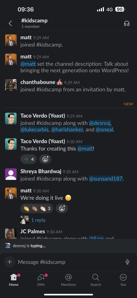 TacoVerdo's tweet photo. During the AMA at #WCAsia, @photomatt created the #kidscamp channel in our WP Slack so we can restart the kidscamps @sunsanddesign and others spearheaded pre-COVID. So happy to see the initiative return with renewed backing from @WordPress! https://t.co/WGbcomFH3i