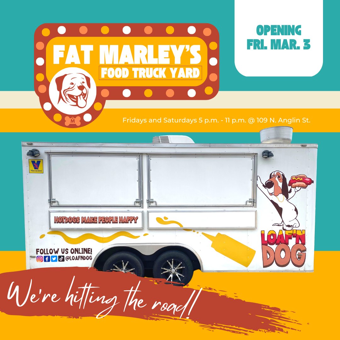 LoafnDog's tweet photo. We're hitting the road! Kiss our mini-rig buh-bye and say hello to our NEW and IMPROVED 14-foot food trailer. 

She's making her debut at the soft opening of @fatmarleysfoodtruckyard Friday, March 3 and Saturday, March 4 from 5 p.m. to 11 p.m.

Follow their page for updates! https://t.co/l1uoEpQLaY
