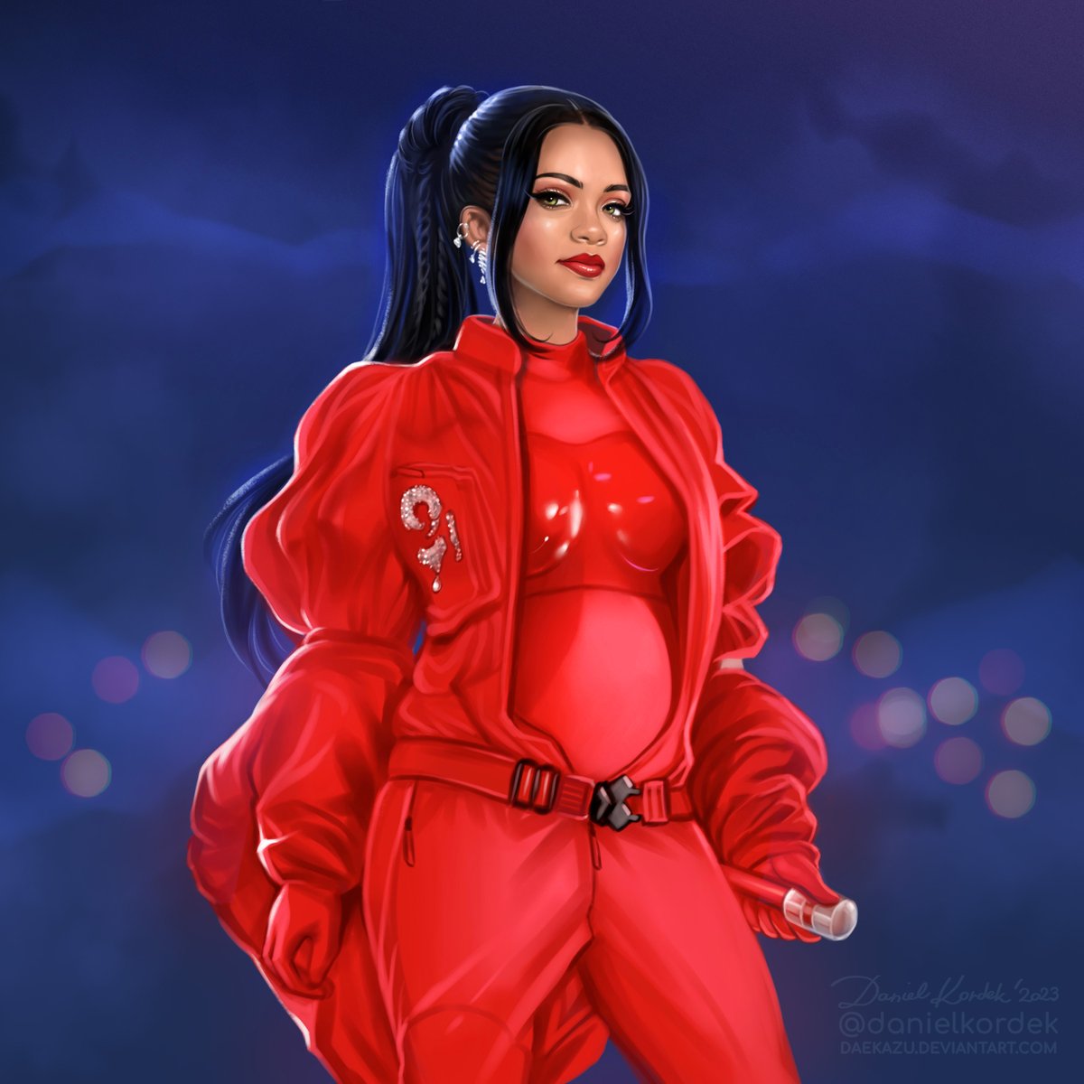 Rihanna from the Superbowl Halftime show. 
It’s my 1st personal illustration this year.

#Rihanna #badgalriri #fentybowl #superbowl #HalftimeShow #SuperBowlLVII #KansasCity #Chiefs #Philadelphia #Eagles #NFL #nflfootball #pinupart #pinup #illustration