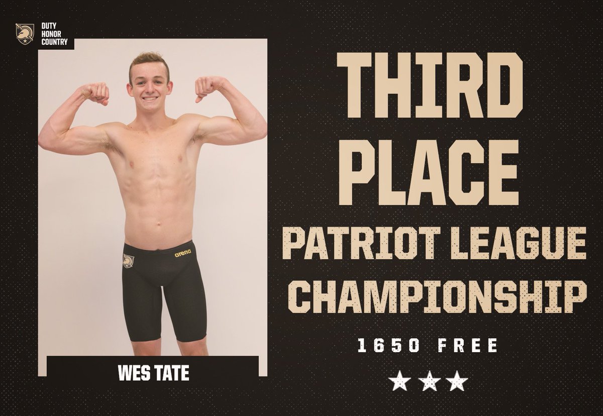 ArmyWP_SwimDive's tweet photo. Wes Tate wins 🥉 in the 1650 Free with a time of 15:15.59!

#GoArmy https://t.co/eEHw2YltsO