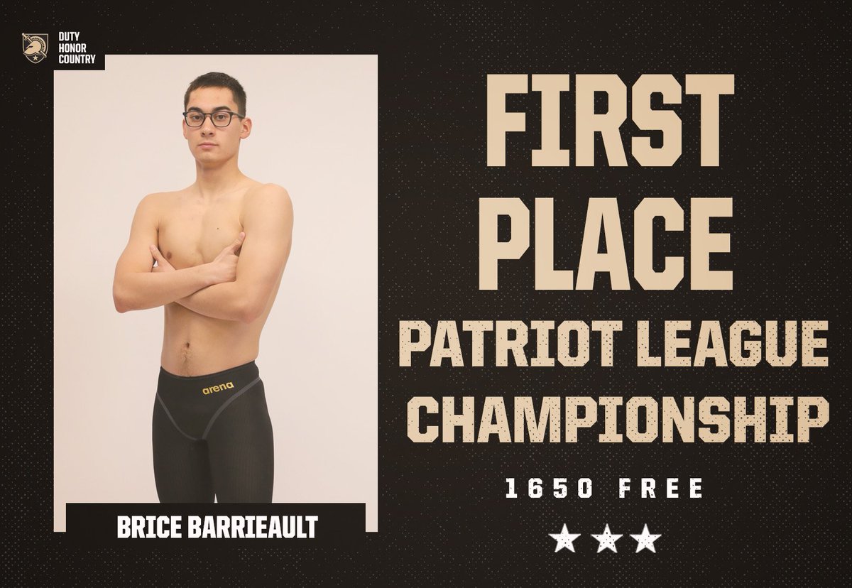 ArmyWP_SwimDive's tweet photo. Brice Barrieault wins 🥇 in the 1650 Free with a time of 15:09.45‼️

#GoArmy https://t.co/nSeTlNCc4h