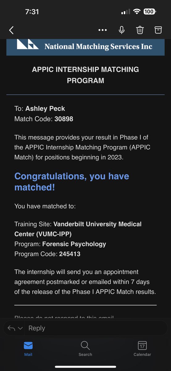 ashleypeckk's tweet photo. Excited to announce I matched with @VanderbiltU!! #APPIC #appicmatch https://t.co/9RQBUitDAK