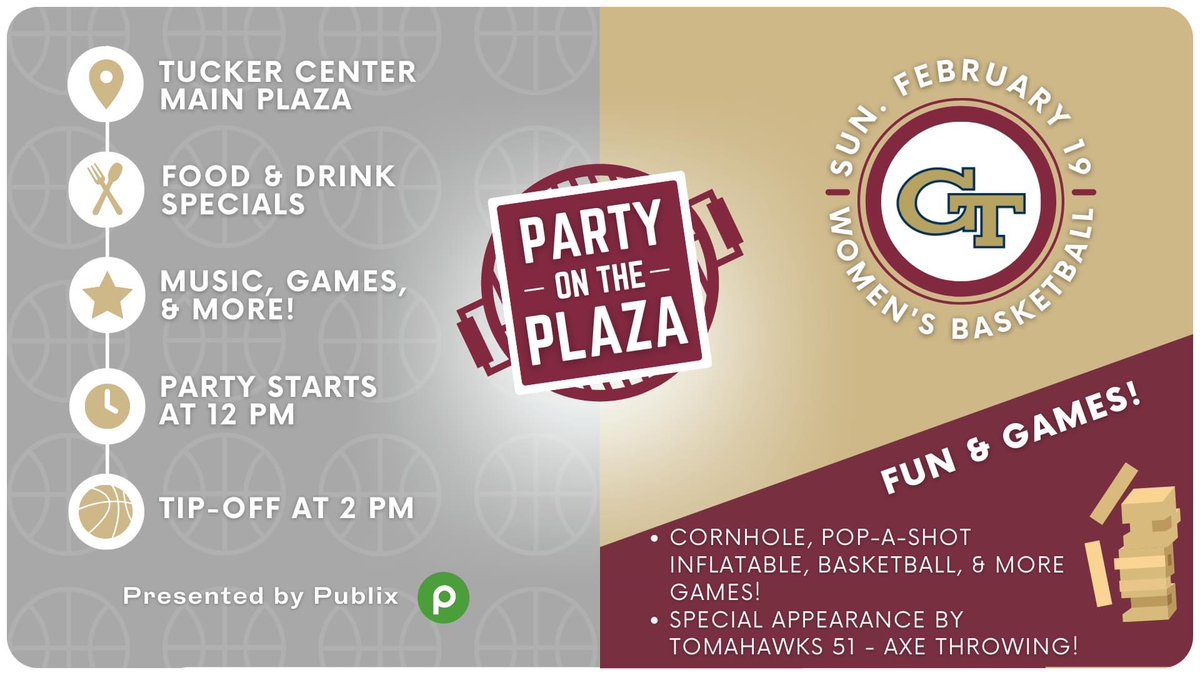 thenolezone's tweet image. The Tuck will be hosting another Party on the Plaza before tomorrow's Women's Basketball game against Georgia Tech! Come hang out with us and play some games before tip-off 🏀 

Party on the Plaza starts at 12pm/Noon! See you then, 'Noles 🔥 🍢 

#thenolezone #fsu #gonoles