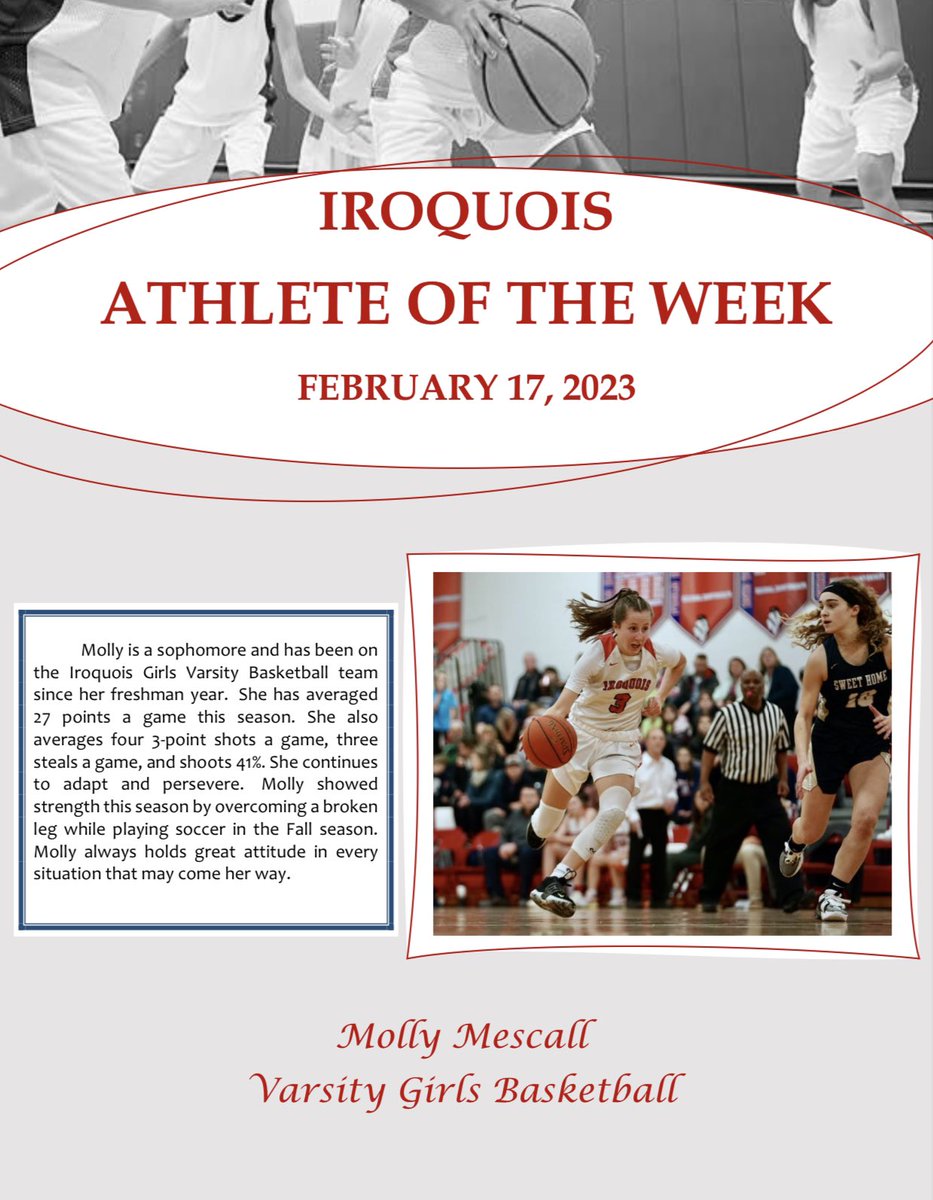 Congrats to sophomore <a href="/mollymescall1/">molly</a> for being named athlete of the week!!