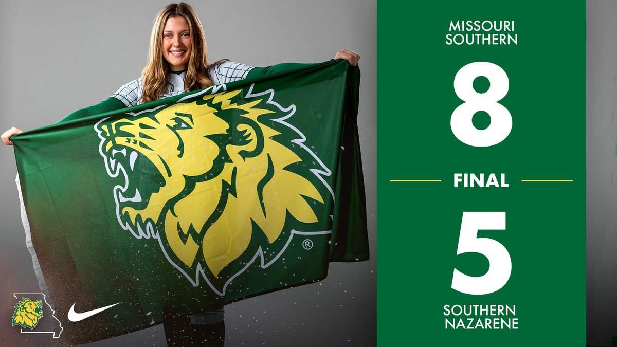 MSSUSoftball's tweet photo. Lions beat Southern Nazarene 8-5 to end the day.

Leighton Withers had two home runs for five RBIs, Emily Perry, Kate Thurman and Grace Parrott had an RBI as well. Avery Tallman picked up her seventh win. #LetsRoar https://t.co/p58zrpiwif