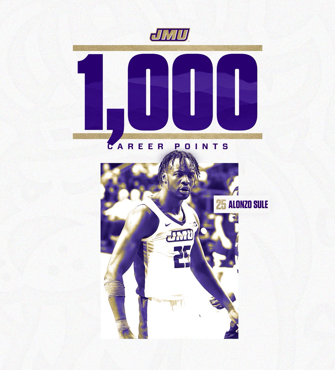 JMUMBasketball's tweet photo. Alonzo Sule with the mid-range jumper to put the Dukes up and that is his 1,000th collegiate point!

Congrats, @alonzo_sule!

#GoDukes https://t.co/S3VGGbphJr