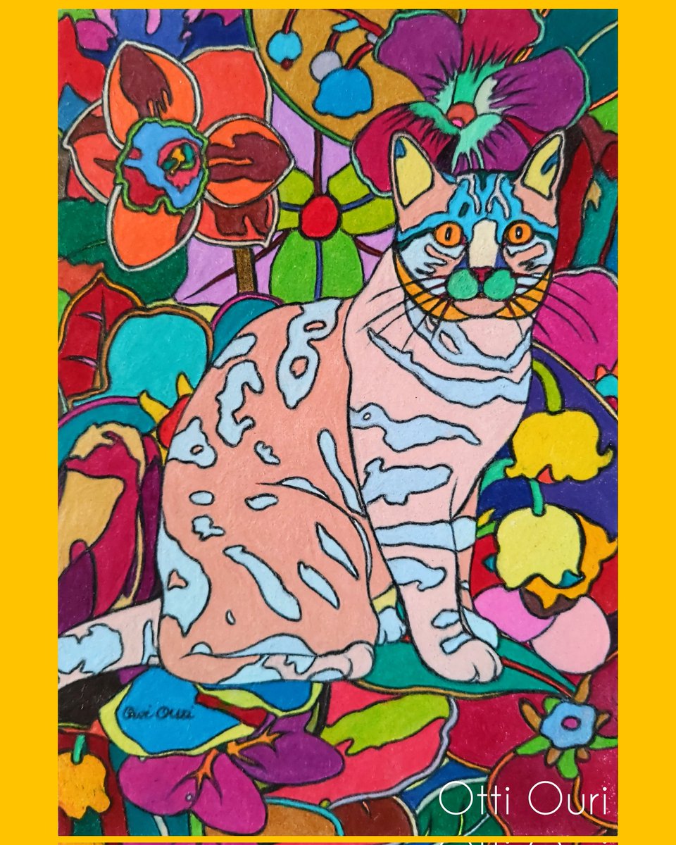 flower no humans animal focus cat leaf artist name colorful  illustration images