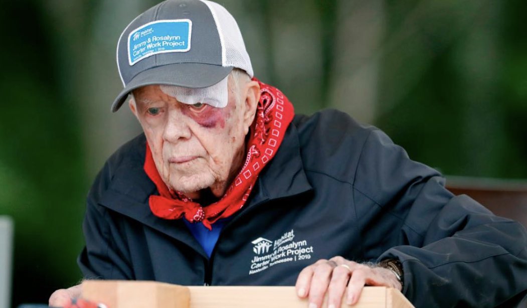 We've seen few humans this devoted and humble as Jimmy Carter.
Quietly continuing his mission,which was to do good. 
If you must leave us go gently . Leave your heart and bravery so we might learn.
Thank you President Carter.
Jimmy.