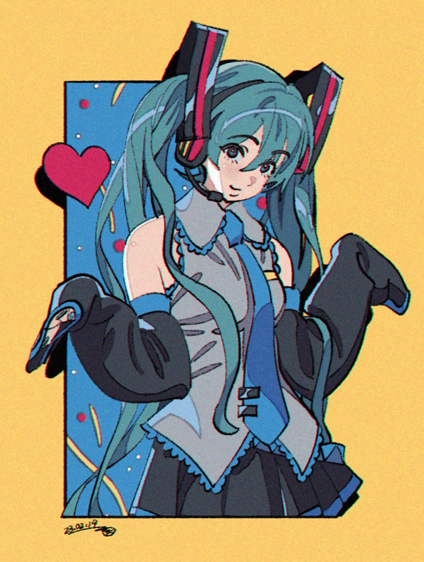 hatsune miku 1girl solo long hair necktie twintails sleeves past wrists heart  illustration images