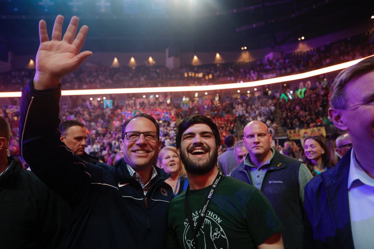 GovernorShapiro's tweet photo. It’s such an honor to attend @THON for the first time as Governor.  Every year, @Penn_State comes together to host the largest student-run philanthropic event in the world, raising money to fight pediatric cancer and putting a smile on the faces of kids and families. https://t.co/k2rrmHF3jp