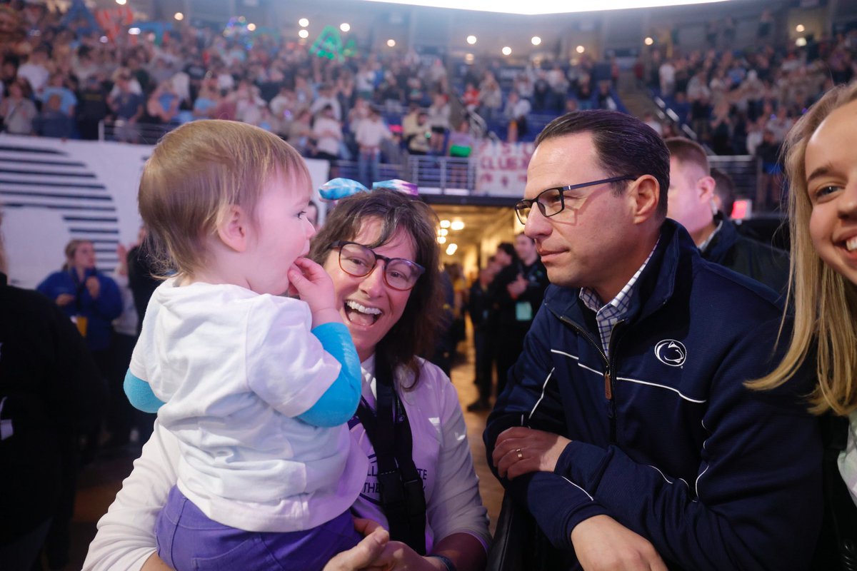 GovernorShapiro's tweet photo. It’s such an honor to attend @THON for the first time as Governor.  Every year, @Penn_State comes together to host the largest student-run philanthropic event in the world, raising money to fight pediatric cancer and putting a smile on the faces of kids and families. https://t.co/k2rrmHF3jp