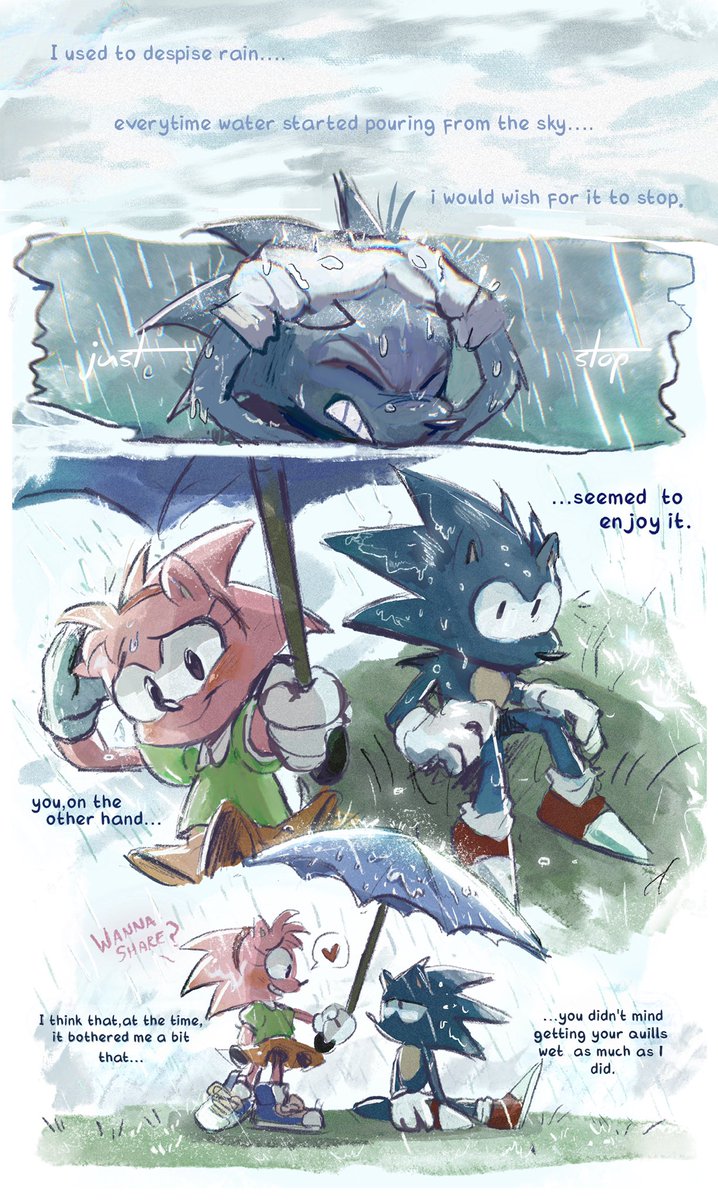 _rat_riot's tweet photo. “Wishes”
Little comic based on that one line Sonic might say when it rains in Frontiers (you know the one). #sonamy https://t.co/y0paG6brNA