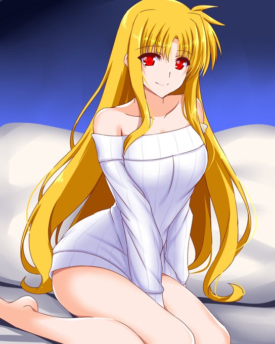 フェイトさんの
オフショルダー縦セタ再び☆
ほんともう、ほんとにねえ、
あのフェイトさんはね…エロいよね… 