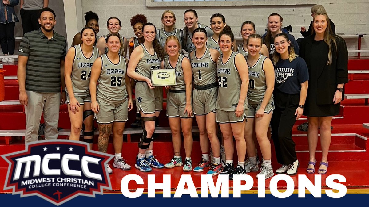 OzarkAthletics's tweet photo. With their 98-57 victory over Barclay College @OzarkWBB_ are your 3x MCCC Tournament Champions! https://t.co/WR7FG9FYTT