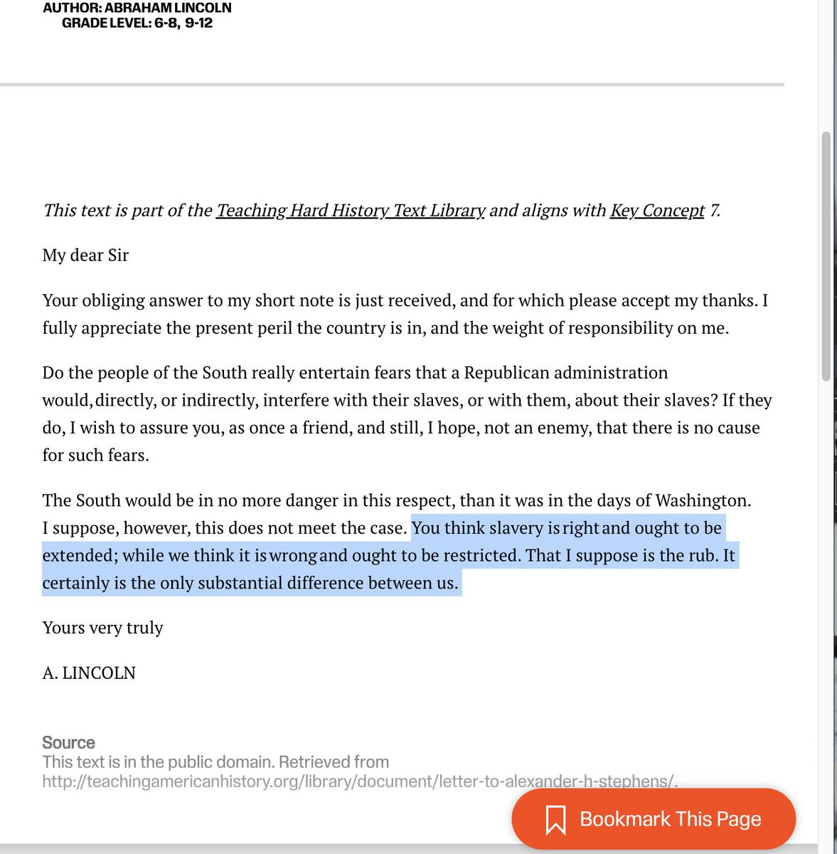 MONTYOG's tweet image. #KNOWthis #recurringTraining 
Letter to Alexander H. Stephens, December 22, 1860  learningforjustice.org/classroom-reso…