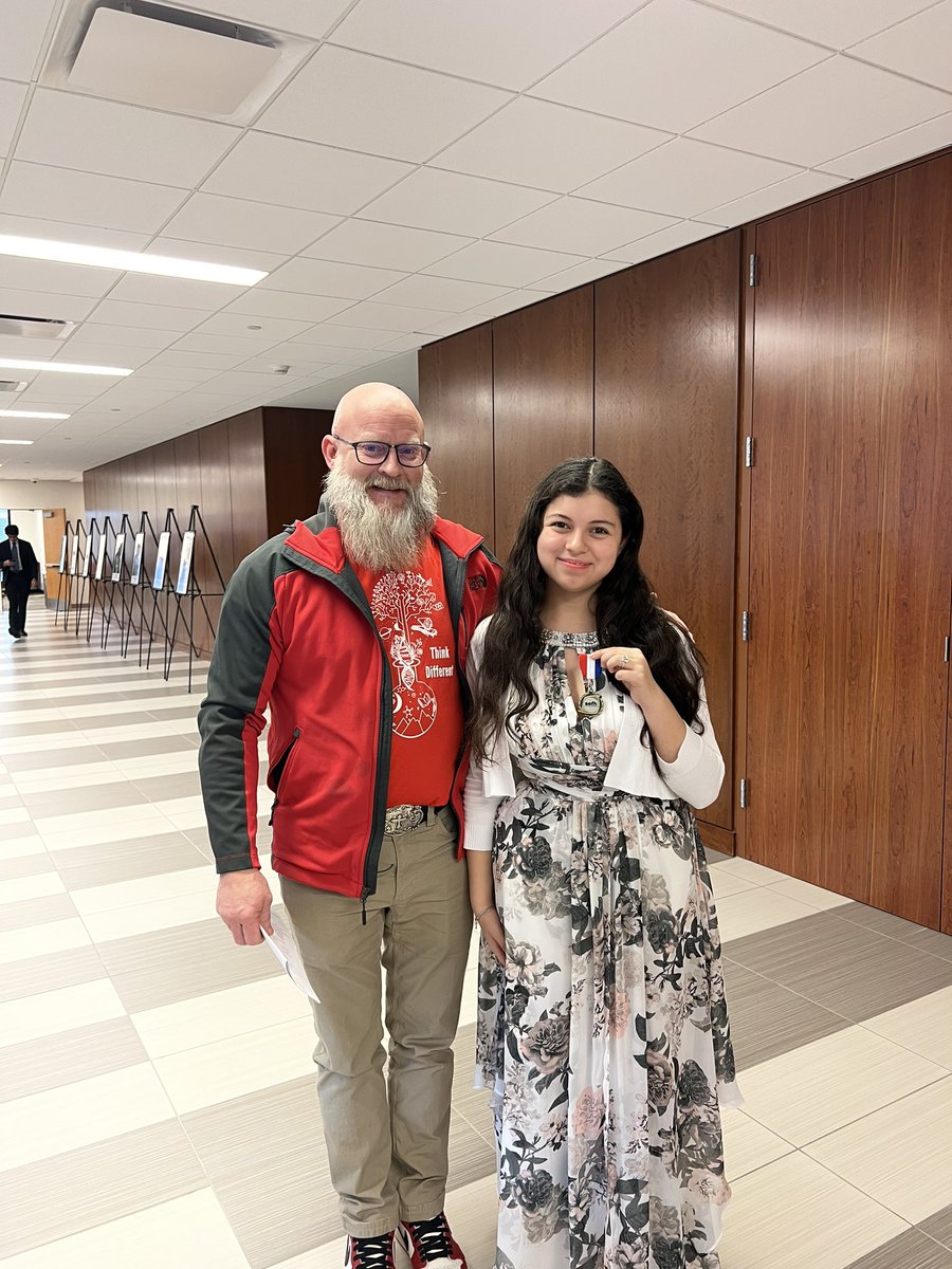 KarinaB15435636's tweet photo. The mighty Eagle strikes again! So proud of this girl. She brought home an Honorable Medal for @KilloughEagles &amp; @AliefISD. So grateful that Mr. Head and @jacobskarend came out to support her. Congrats to @OlleMightyOwls student who also received a medal. https://t.co/0t65gXwews