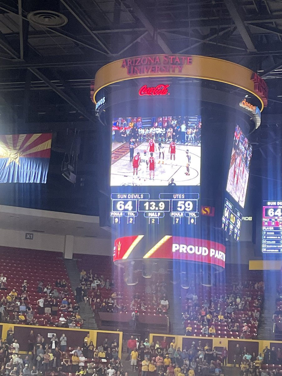 firestonealissa's tweet photo. Things are looking bright for the sun devils as there are 13 seconds left in the game and the Sun Devils still take the lead with the Devils at 65 and the Utes at 59!! https://t.co/efEIwjbx72