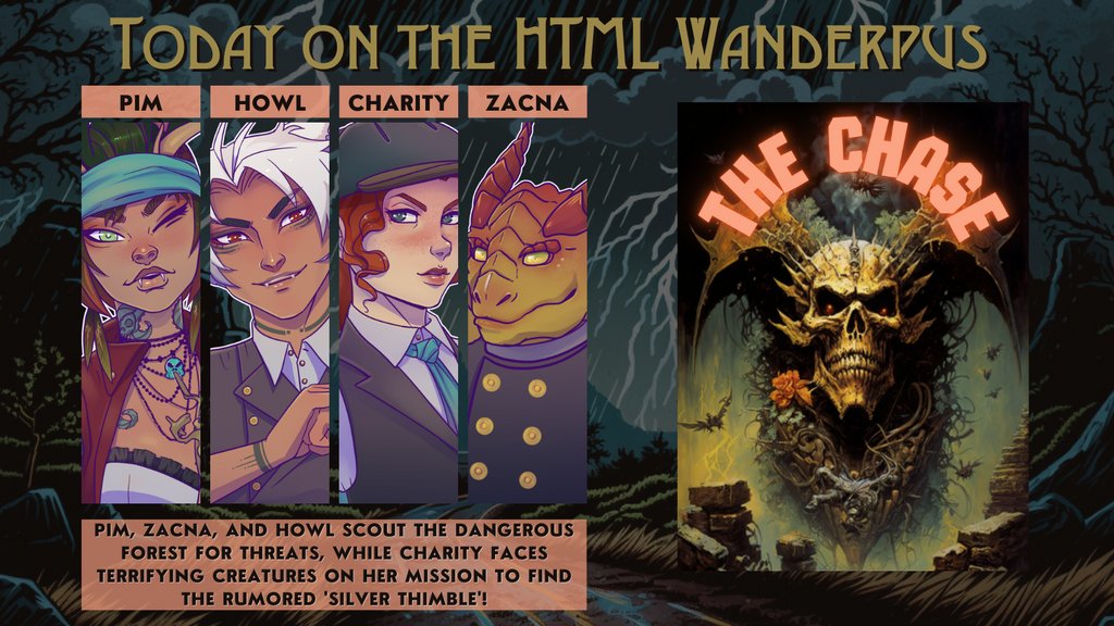LockstitchRPG's tweet photo. Today on the #HTMLWanderpus Interactive #TTRPG: The Crew ventures into the dangerous forest to scout for potential threats, while Charity faces terrifying creatures on her search for 'The Silver Thimble'! Join the adventure live on Twitch!
#tabletop #actualplay #roleplay #rpg https://t.co/6qmONpjrGi