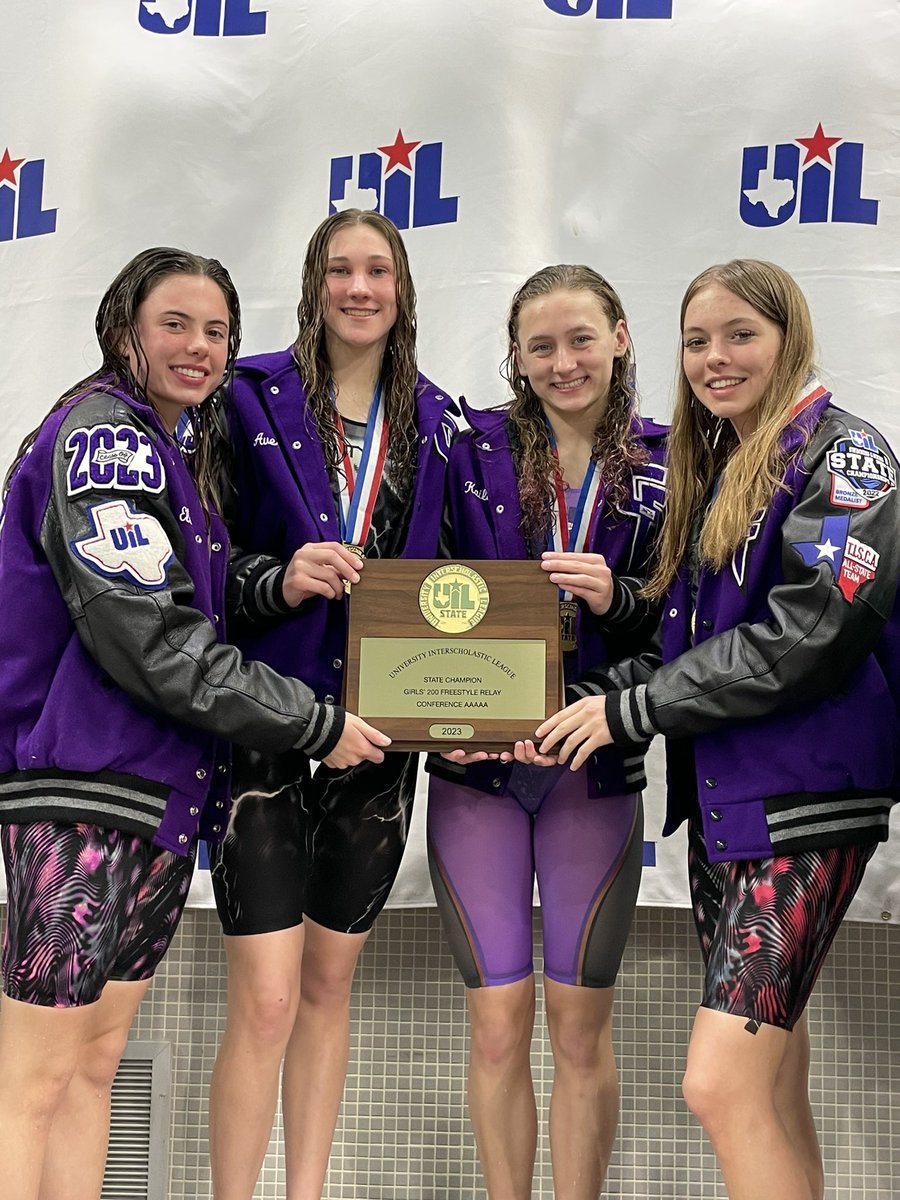 Fulshear girls are the 2023 STATE CHAMPIONS in the 200 free relay! Congrats to Avery, Emma, Ellie, and Kailey!