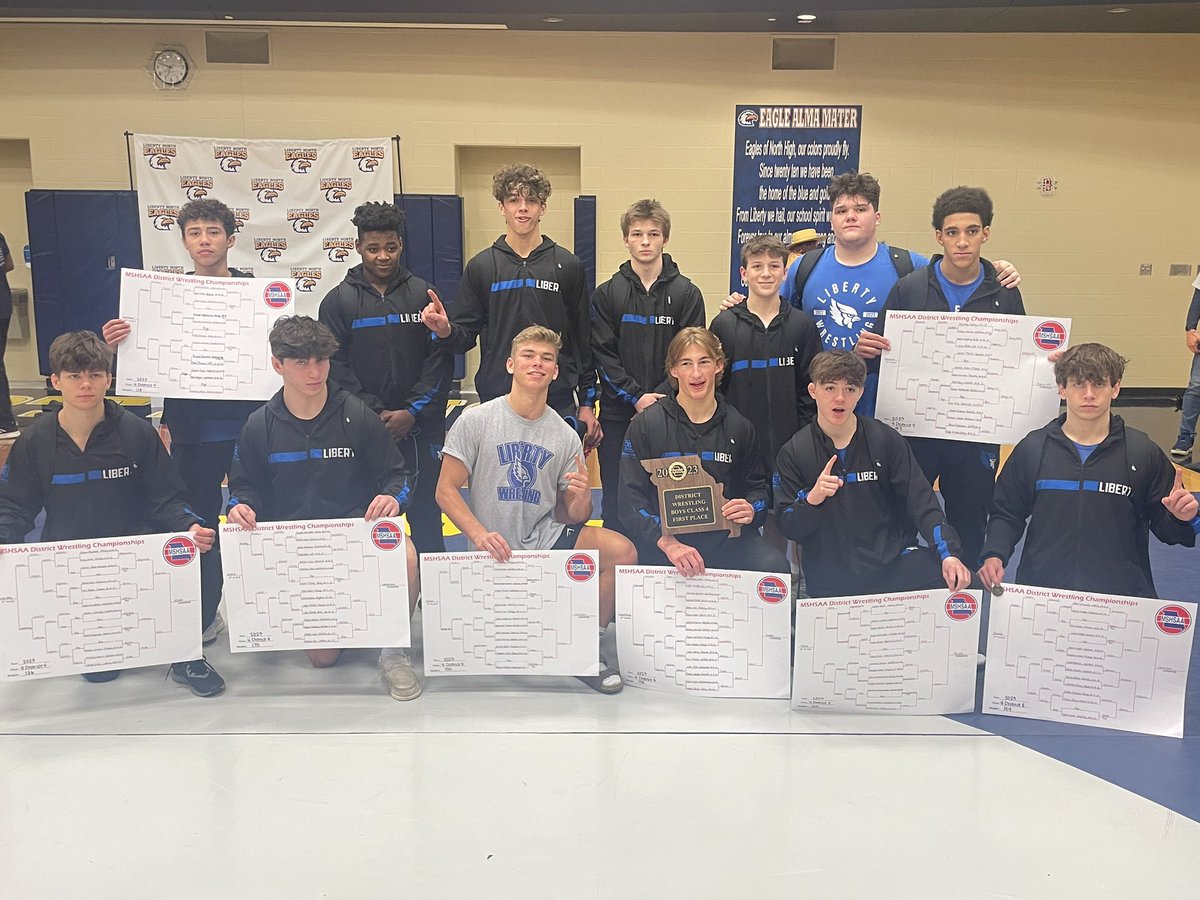 Coach_Laws's tweet photo. 2023 Class 4 District 4 CHAMPIONS for the @LJaysWrestling Team. 
8 Champions
3 3rd Place finishers
1 4th Place finisher

#FIVEStraight #WeDemBoys 

@LHSBlueJays @victorywrestlin @BrickerDixon https://t.co/9b3rjDGZfc