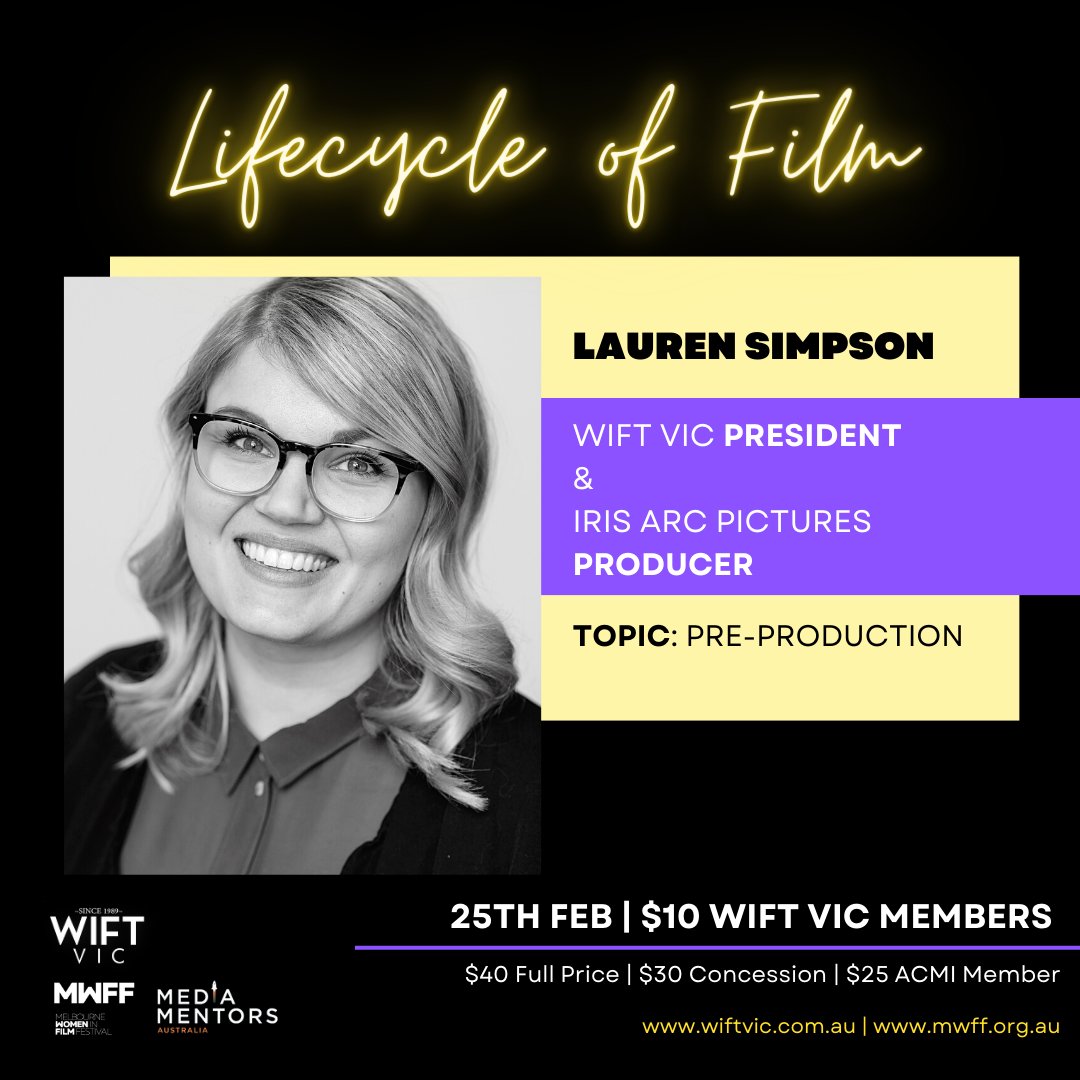 <a href="/wiftvic/">WIFT VIC</a> , <a href="/MWFF_AU/">MWFF</a>  and <a href="/MediaMentorsAus/">Media Mentors</a>  have joined forces to bring you this inaugural event! Lifecycle of Film brings together film industry experts with emerging creators.

Meet your mentor Lauren Simpson!

Book your spot at the table! tickets.acmi.net.au/0/50094