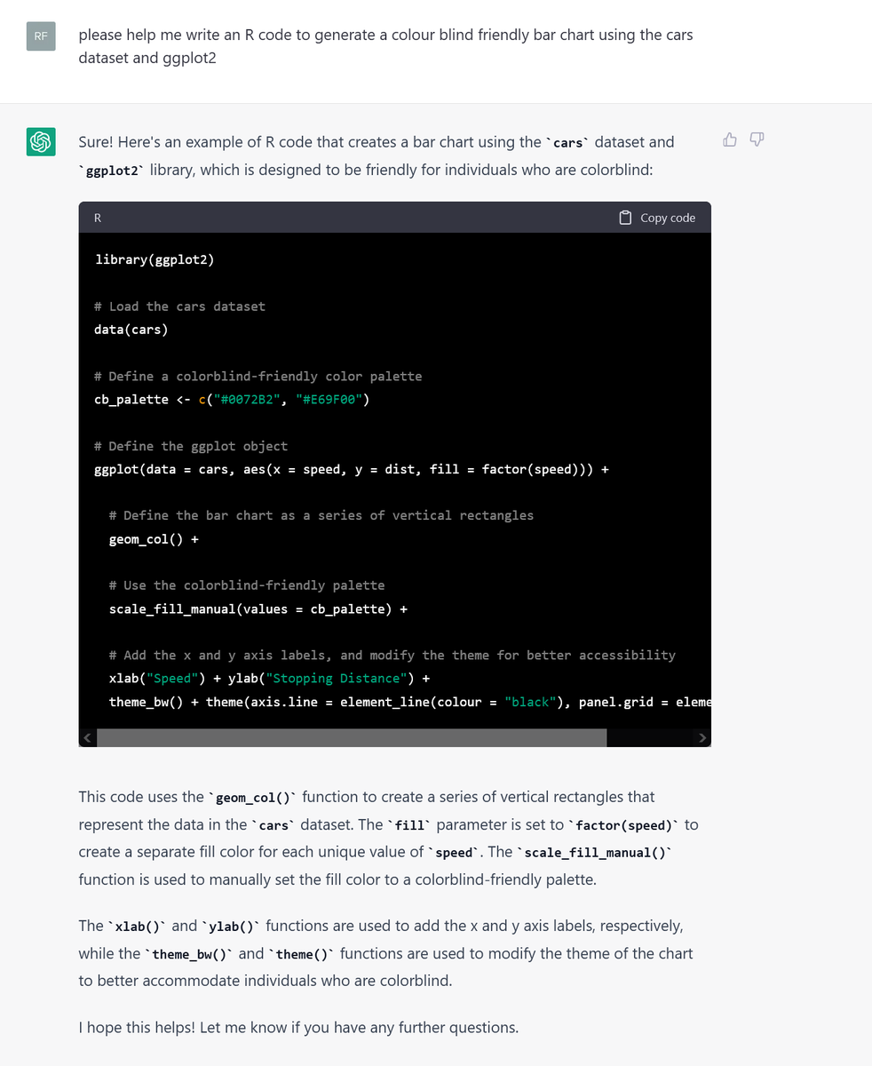 aksingh1985's tweet photo. Has some work to do with code generation, its not impressive. The answer to the first one should be not possible as a chart and second doesnt contain correct number of colours.. #chatgpt #usewithcaution #rstats #ai #machinelearning #DataScience https://t.co/I1T1B6zwMy