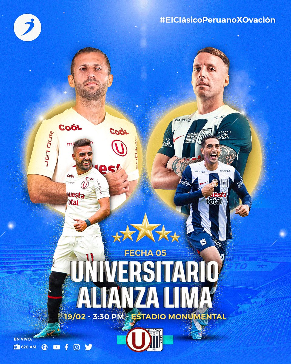 ovacionweb's tweet photo. EL CLÁSICO PERUANO POR OVACIÓN 🏆🇵🇪🥳
Este domingo 19, #Universitario y #AlianzaLima se enfrentan por la fecha 5 de la #Liga1Betsson.
Relata: J. Changra
Comenta: @carlosgol1974, @mdancourt9 y @chapa_nomas
Informa: @andersonlpz, @sebasmenendez_
Voz comercial: F. Cavero https://t.co/dj1SWbVveI
