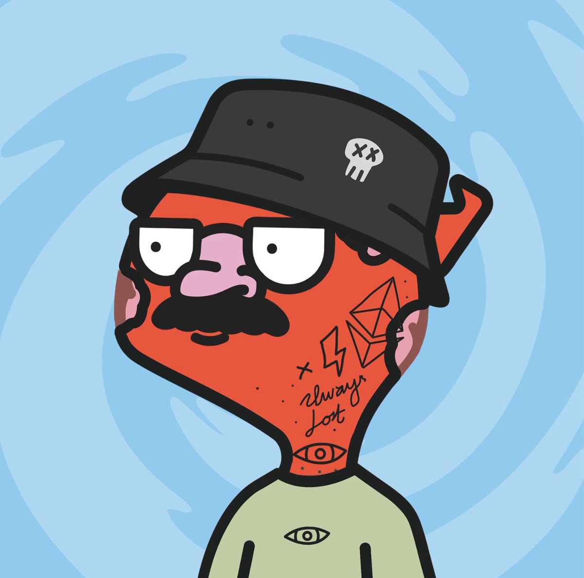 MadNerdMartigan's tweet image. Red Zombie mustachioed portal #Lostie lost his way to me.. 
#AlwaysLost @LongLostNFT