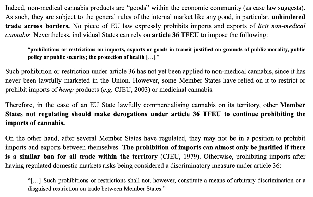 teluobir's tweet photo. EU law: After 2 EU countries will have legalized #cannabis, they will not be in a position to prevent licit trade between these two countries (particularly if they share a common border). https://t.co/BOnjrcJlMU https://t.co/zILj2kmAKE