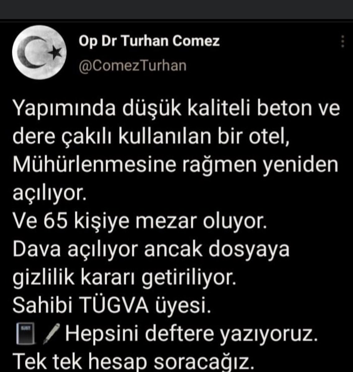 Hepsini deftere yazıyoruz .
Tek tek hesap soracağız.#depremoldu istifa …uyku haram oldu .
