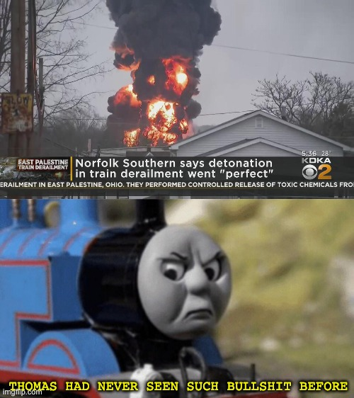 'Controlled release of toxic chemicals'

#NorfolkSouthern #NorfolkSouthernDerailment #trainderailment #trainaccident #thomasthetankengine #TrainDerailments #trains