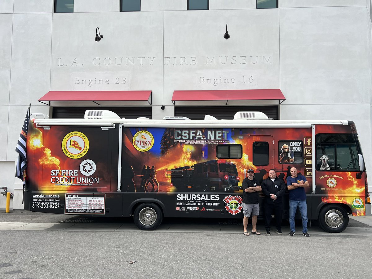 CSFAFIRE's tweet photo. #CSFARV1 was able to stop by the LA County Fire Museum. We will be doing some merchandise giveaways and more! We’re proud to serve and support the entire California Fire Service! 

When you spot it across California please hashtag it #csfarv1 https://t.co/PKnawNTVtQ