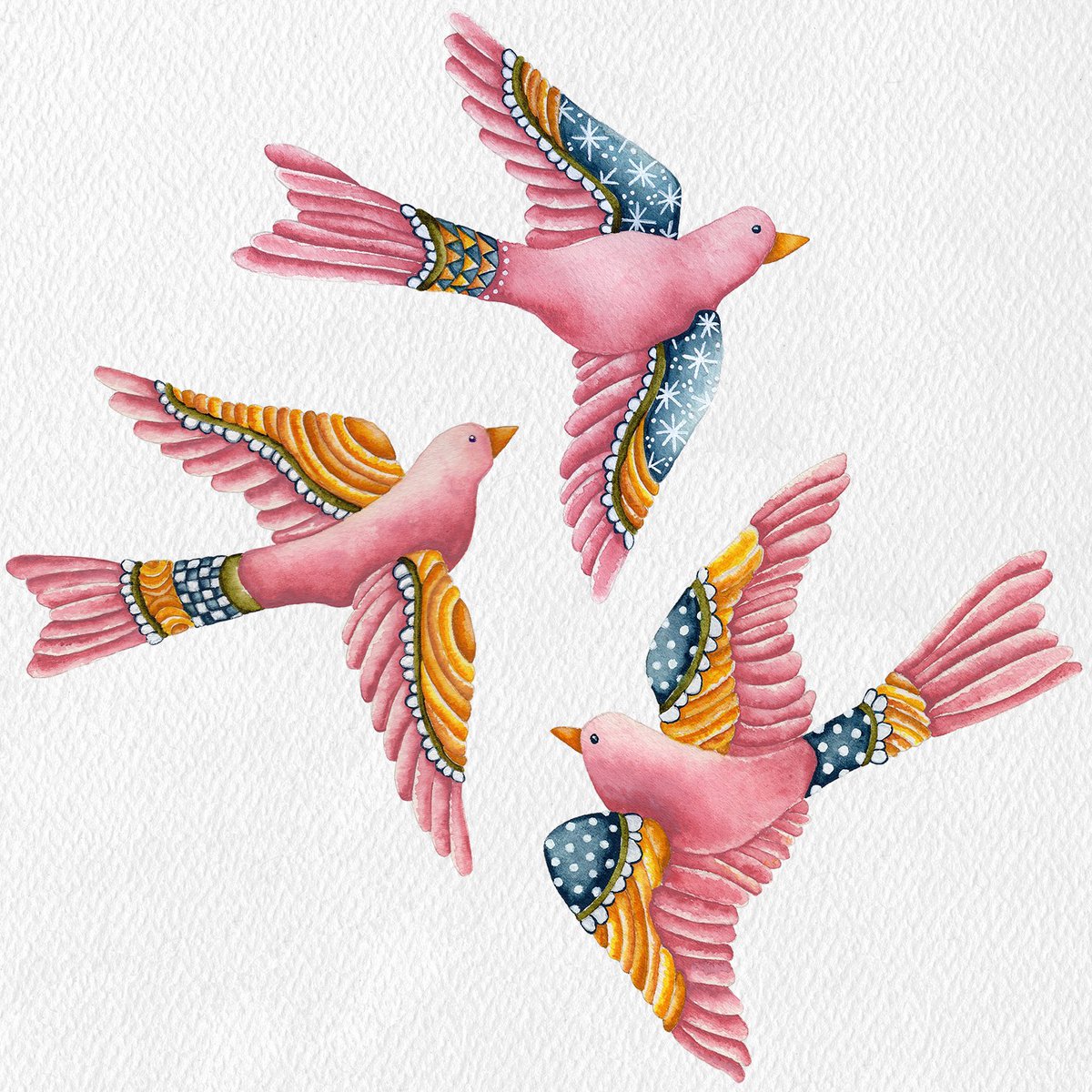 3 pink watercolor birds, waiting to fly into my surface pattern design 💖☀️

#art #artist #surfacepatterndesign #watercolor #watercolorpainting #birds #artlicensing #surtex