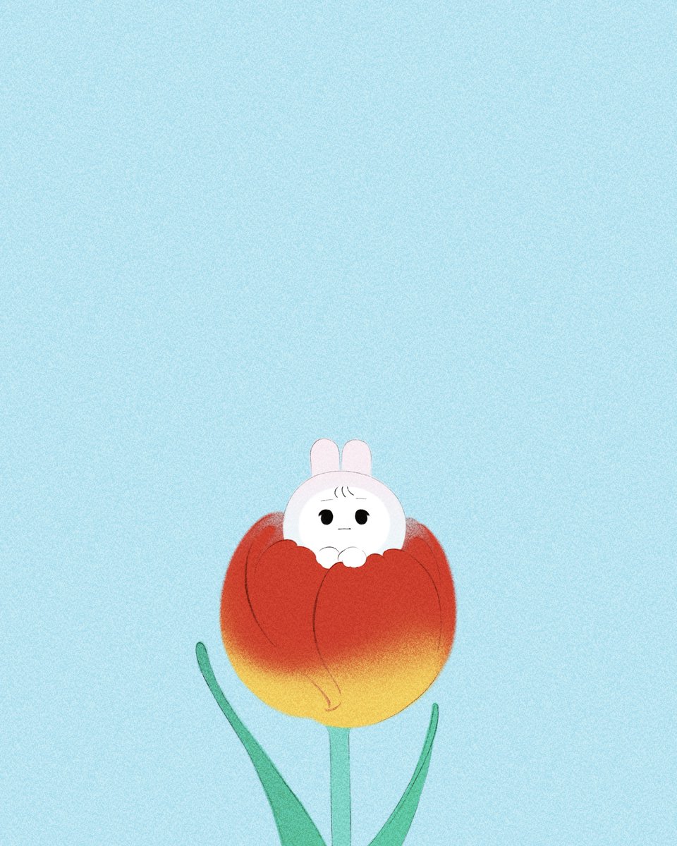 no humans flower rabbit simple background blue background red flower tulip  illustration images