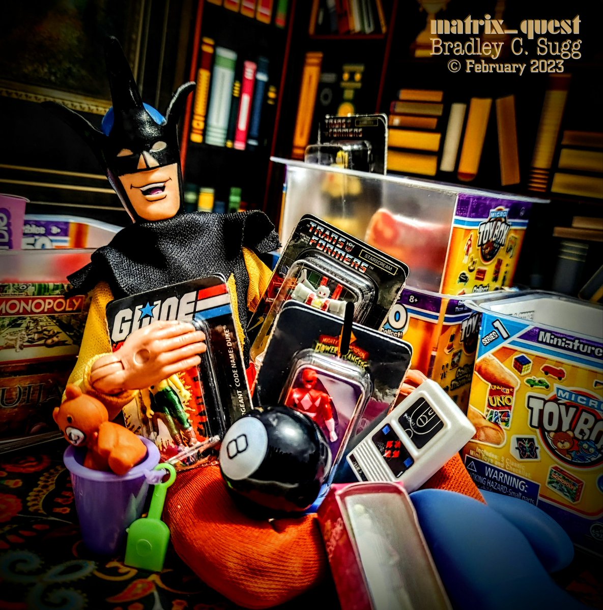 - 'Horray!  More toys!! More toys!  <cackling laugh>'

Toy man is finally happy!  #SuperFriends #Toyman from #FiguresToyCompany and #MicroToyBox accessories from #WorldsSmallest by #SuperImpulse.

#DCComics #ActionFigures #8InchScale #ActionFigurePhotography #matrix_quest