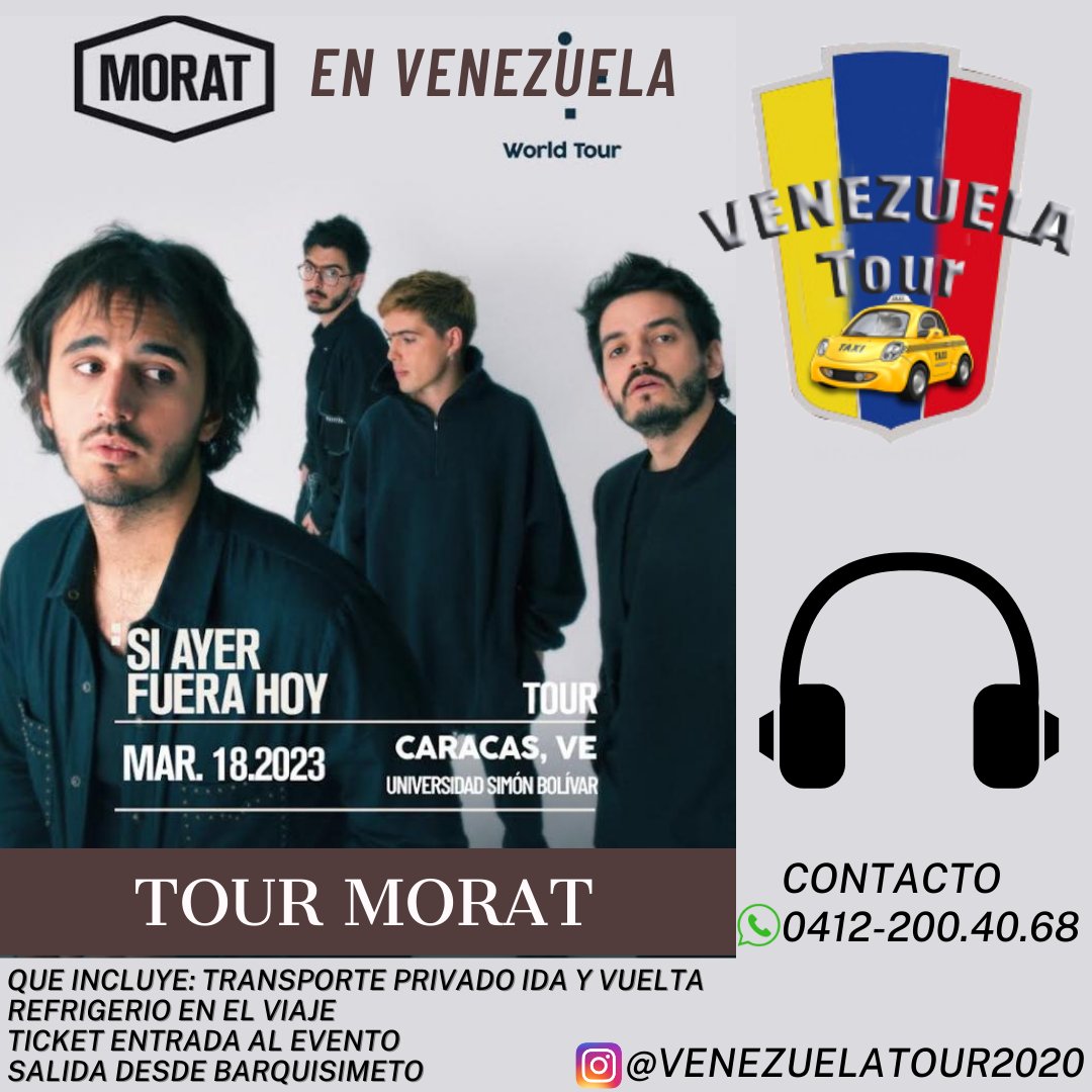 Venezuelatour2's tweet photo. ⓥⓔⓝⓔⓩⓤⓛⓐ ⓣⓞⓤⓡ En cual Tour te anotas #Morat #HombresG #Zapato3 #Oscardeleondimensionlatina Salida desde Lara - Venezuela📝 Cupos limitados
#aventura #transporteprivado #turismo #viajes #travel #conciertos #eventos #playas #rios #montañas #marketing #lara #venezuela https://t.co/SZutTX4SpX