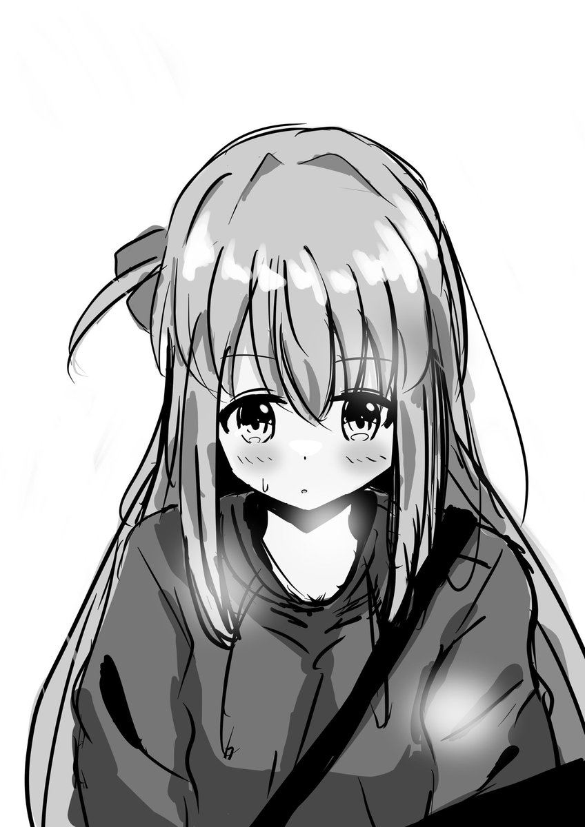 gotou hitori 1girl monochrome greyscale solo long hair looking at viewer one side up  illustration images