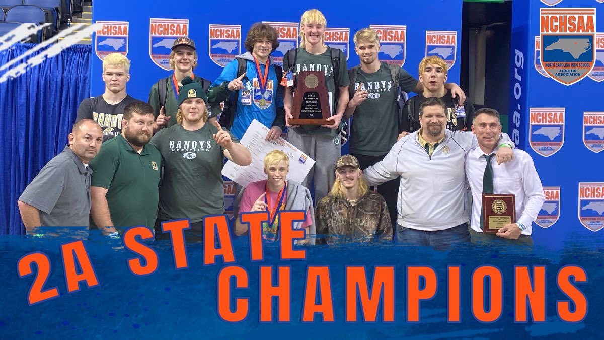NCHSAA's tweet photo. Bandy’s HS takes home the gold in 2A NCHSAA State Individual Wrestling Championship competition! @BandysHSTrojans &amp; Jeremiah Price of Surry Central HS is the Most Valuable Wrestler‼️@TheBigSCSports #NCHSAAWRES https://t.co/5lo0RV975u
