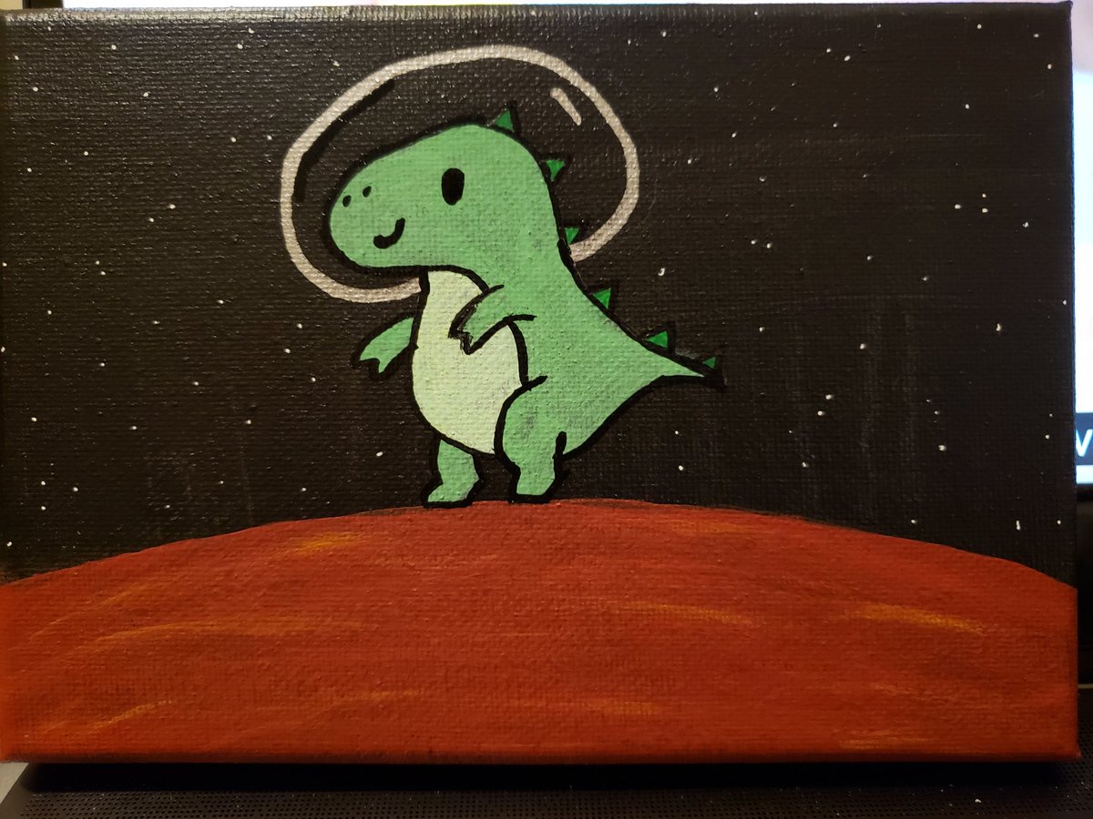 lmneldner's tweet photo. In honor of my favorite #P4A2023 segment, the #DinosaurSpaceProgram I have painted this dino on Mars while we have raised over 150k for charity @smartereveryday https://t.co/O39KMpCs1d