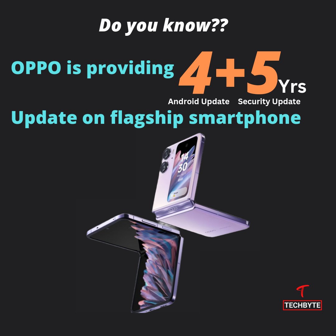 techynxt's tweet photo. Oppo's new 4+5 update policy on ColosOS

#OPPO #oppofindn2flip #opporeno10series #coloros #techbyte #technology #androidupdate #android #coloros12 #android13 #tech #technologynews #technews #india #usa #delhi #banglore #oppoReno10Pro https://t.co/13214815jW