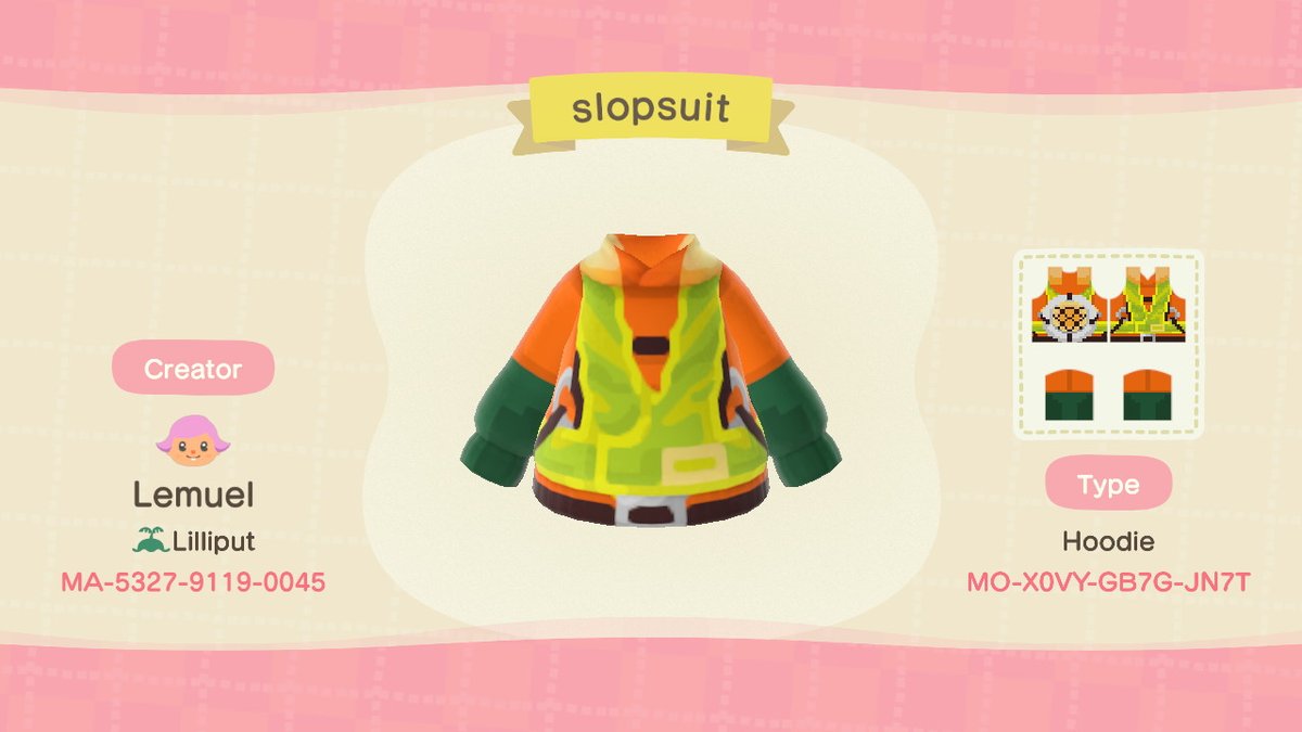 GulliverLemmy's tweet photo. splatoon 3 salmon run slopsuit #acnhdesign 

ma-5327-9119-0045

#splatoon3 #スプラトウーン #AnimalCrossing #ACNH #NintendoSwitch https://t.co/JH8cYoYkGb
