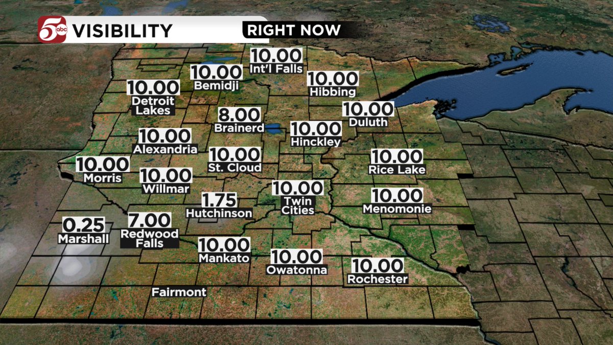 Visibility is starting to drop in western Minnesota. Dense fog is more likely W and NW of the Twin Cities.

If you live in a fog-prone part of the metro, bet on some thick fog when you wake up on Sunday.

Click here for the latest on next week's snow: https://t.co/nWFaAnUy8J https://t.co/2vSljp4IM3