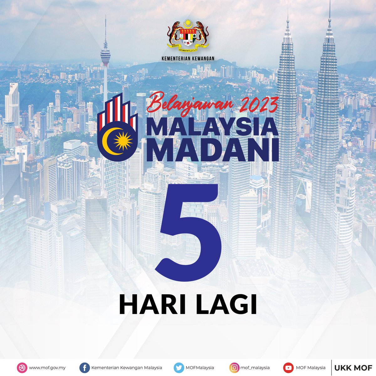 MOFmalaysia's tweet photo. Lagi 5 hari!

Nantikan pembentangan Belanjawan 2023 oleh YAB Dato’ Seri Anwar Ibrahim, Perdana Menteri dan Menteri Kewangan pada 24 Februari 2023 (Jumaat) jam 4 petang.

#MalaysiaMADANI https://t.co/JXYFhc2qje
